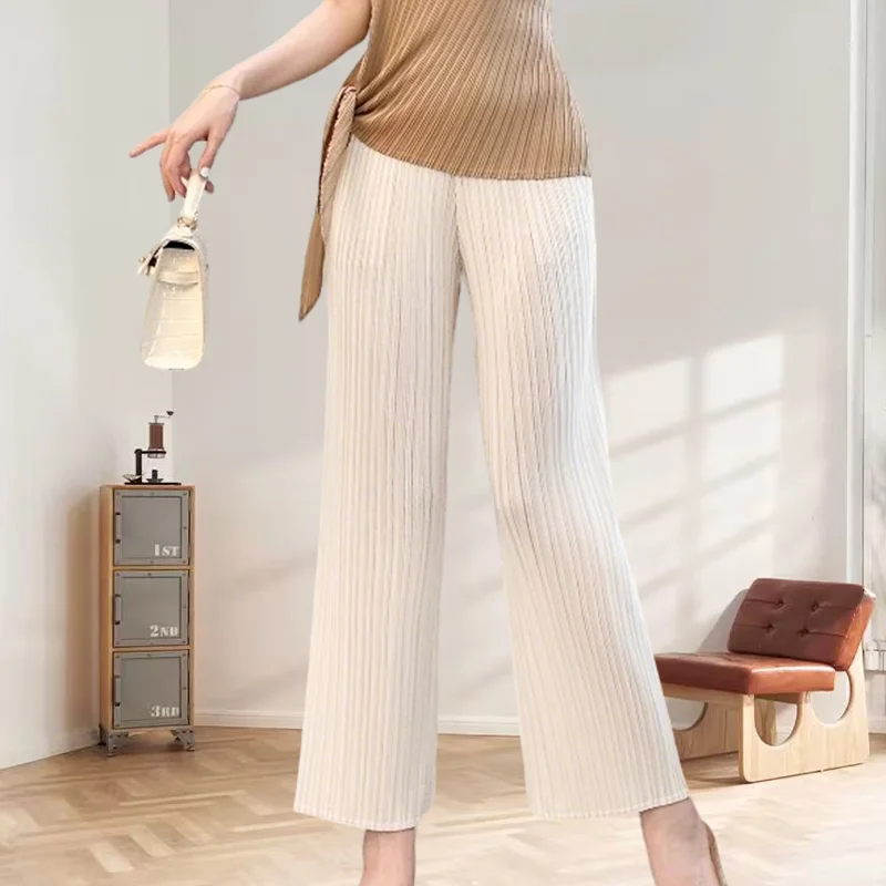 

Miyake Pleated Pants 2025 New Summer Purple High-waisted Casual Fold Straight Trousers Women Thin Loose Plus Size Pleat Trousers