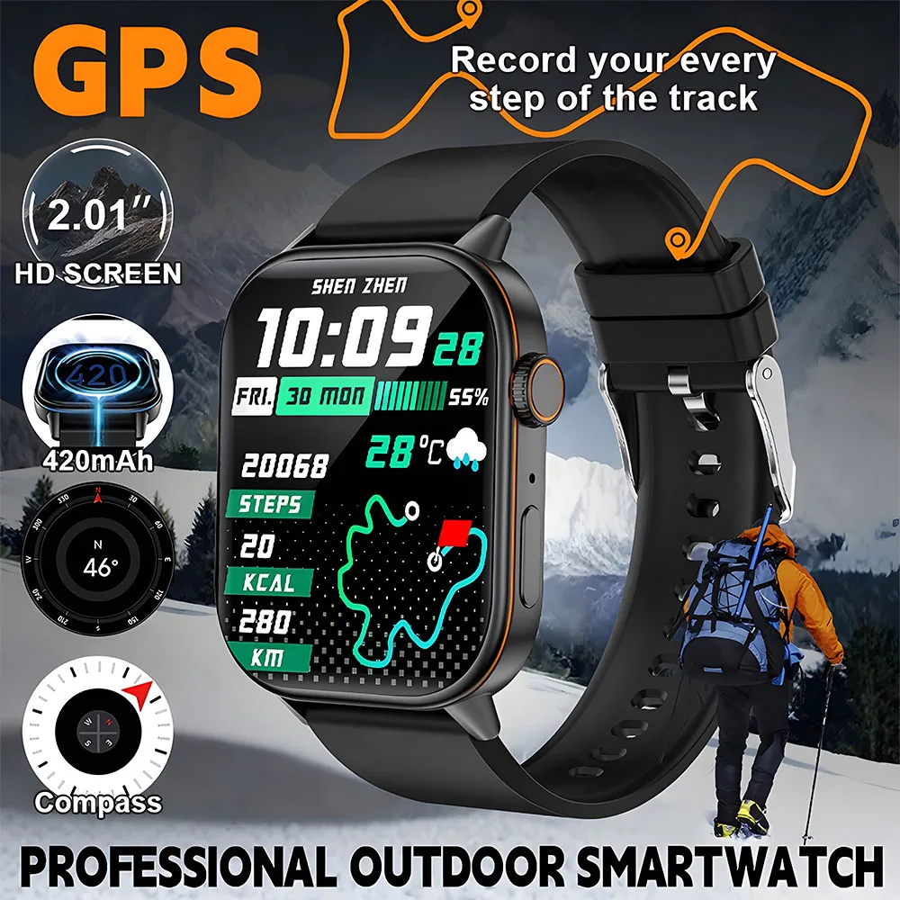 

New Outdoor Sport GPS Smart Watch Original Men Compass IP68 Waterproof 2.01 Inch AMOLED Screen Tracker Health Monitor smartwatch