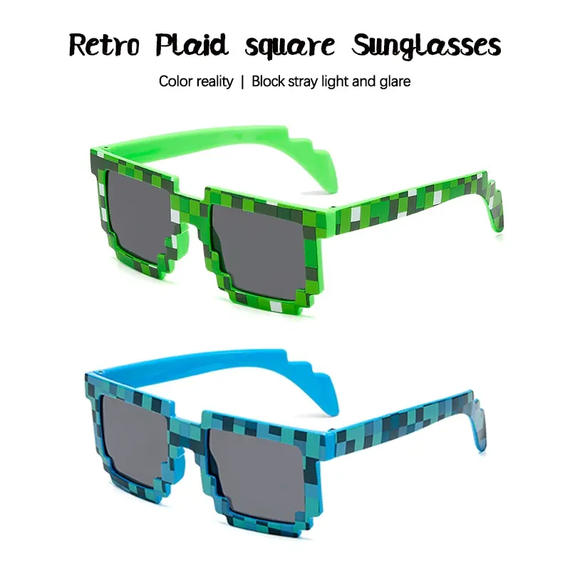 New Size SECCO Trendy Glasses Funny Party Vintage Plaid Square Sunglasses My World Personalized Color Sunglasses