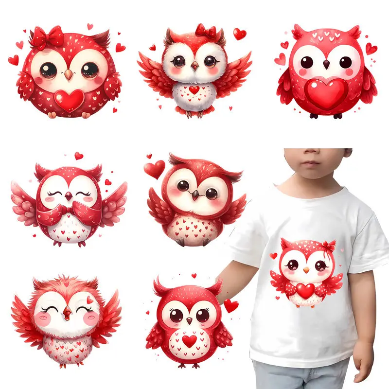 Cute Red bird Thermal Heat Transfer Stickers DIY Print-On T-Shirt Hoodies Iron On Patches For Clothes Lovely Kids Applique Set