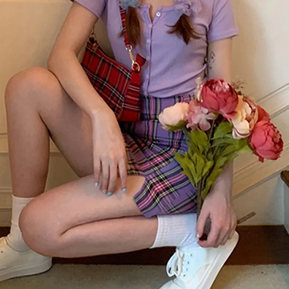 Plaid Women Mini Skirt Summer A-Line Female Pleated Casual High Waist Women Girls Short Streetwear Student Skirts