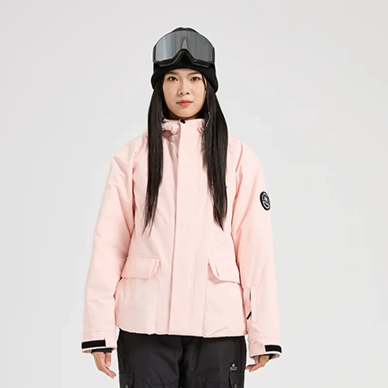 

2025 new women's waterproof windproof breathable warm zipper ski jacket men's winter double board sports loose hooded ski top
