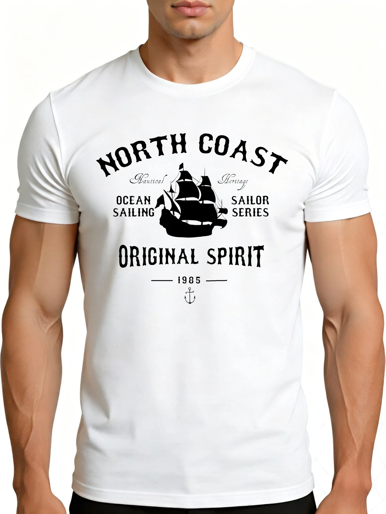 Men's Plain Graphic T-Shirt - Breathable, Soft, and Lightweight - North Coast Original Spirit Sailboat Design - Vintage Fun Graphic Casual Short-Sleeve Summer Top, Gift for Others