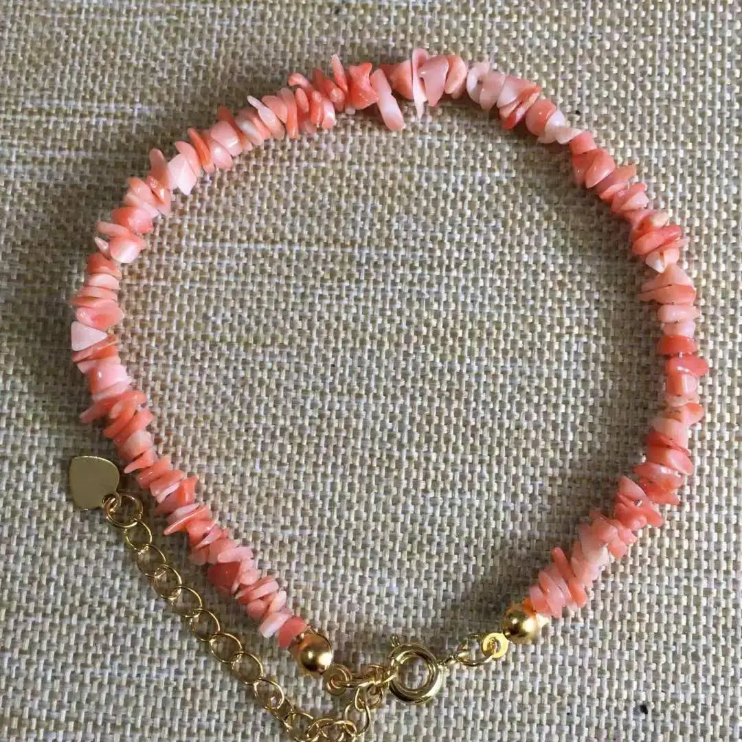

Natural Precious Coral Loose Stone Beaded Strand Adjustable Chain Bracelet Real Pink Organic Gemstone String Boho Fine Jewelry