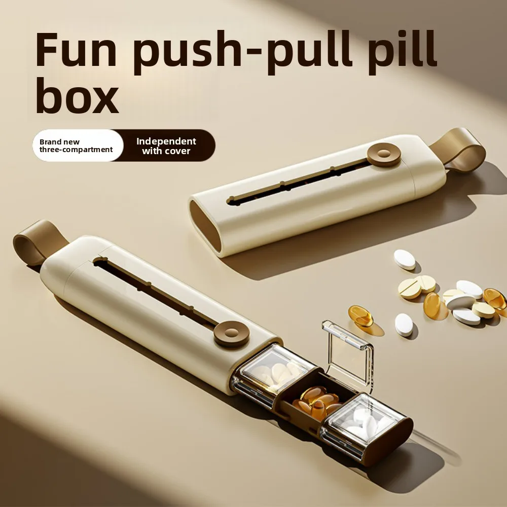 Portable Pill Box Large-Capacity Hidden Safes Pull-Out Medicine Clear 3-Grid Organizer Box for Outdoor Travel Daily Carry