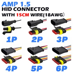 5/20/100 sets AMP 1P 2P 3P 4P 5P 6P Waterproof Auto Connector Male Female Plug with 15CM 18AWG Wire Cable HID harness for Car