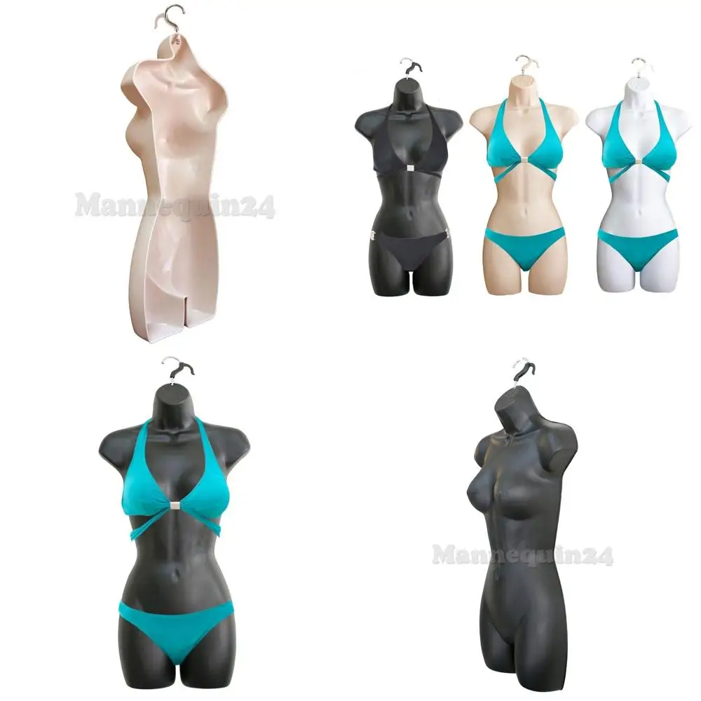 

Set of 3 White & Black Female Mannequins for T-Shirt Display, S-M Sizes, with Hanging Hooks