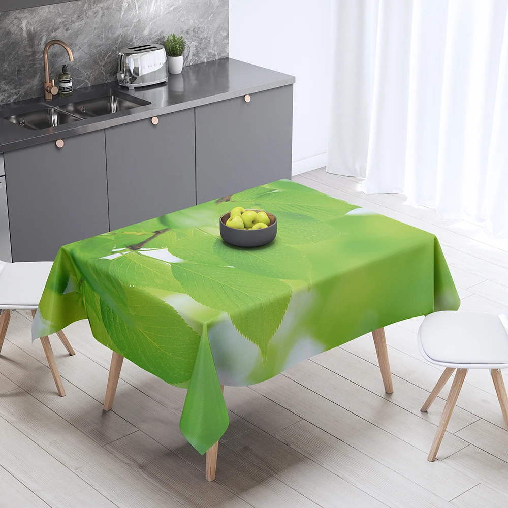 Green Series Printed Tablecloth Home Decoration Grass Leaf Pattern Rectangular Party  Anti-Stain 