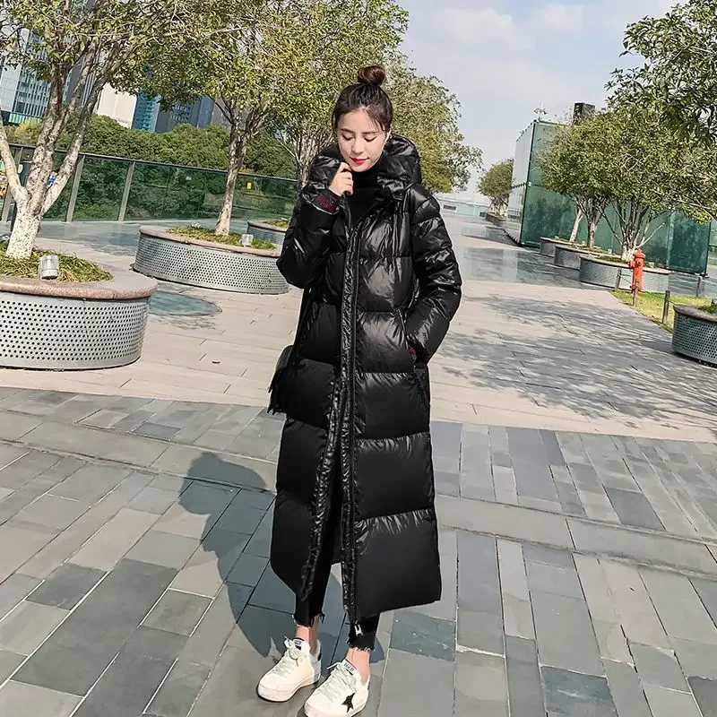 

2024 New Thicken Snow Parkas Fashion Windproof Glossy Down Cotton Hooded Women Jacket Winter Loose Long Coat 4XL Ladies Outwear