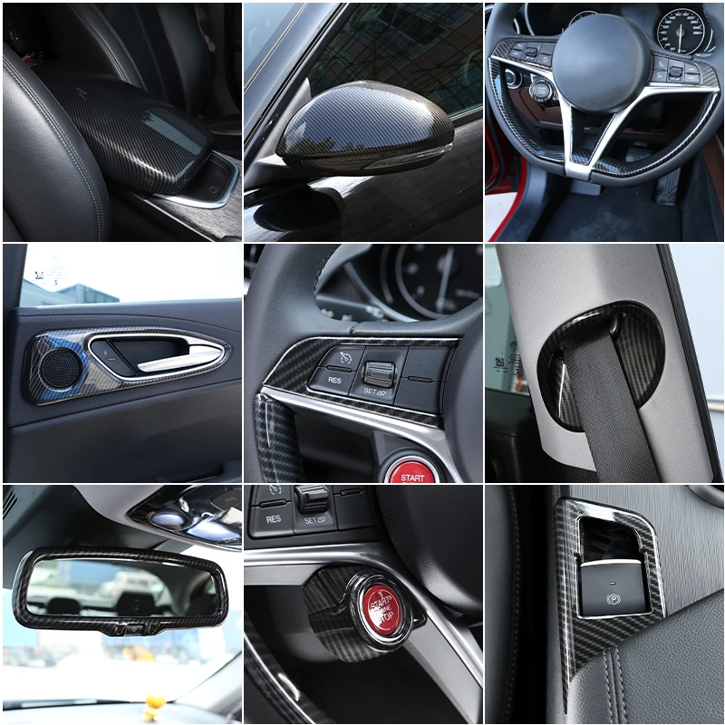 For Alfa Romeo Giulia 2017-2020 ABS Carbon Fiber Interior Kit Dashboard Console Gear Shift Panel Decoration Cover Trim Stickers