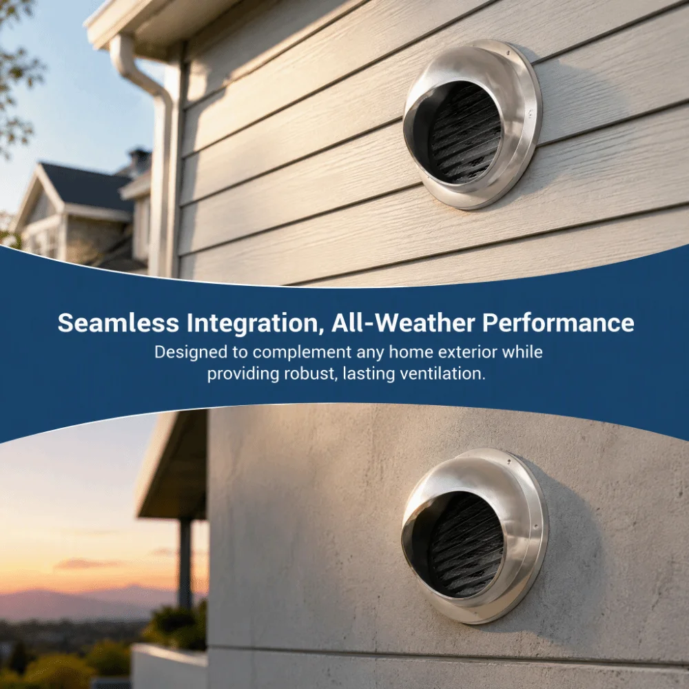 Durable 304 Stainless Steel Exhaust Air Vent Cover Built-in Mesh 5.9in Wall Vent Grille Dryer Vent Hood Industrial
