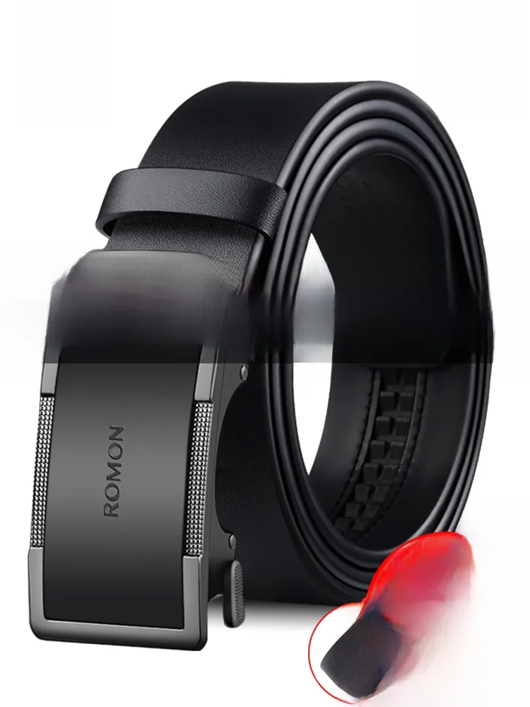 ロモン-メンズ-レザーベルト-2025年新作-自動バックル-ビジネスカジュアル-オールマッチ-牛革ベルト-おしゃれ-メンズアクセサリー