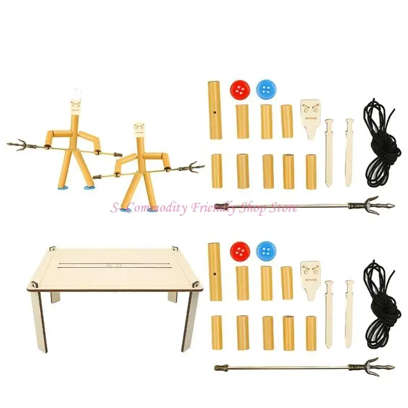 

85AE Bamboo Man Battle Game Toy Family Activity Novelty DIY Project Figurine Fencing Puppet Toy for Party Gathering