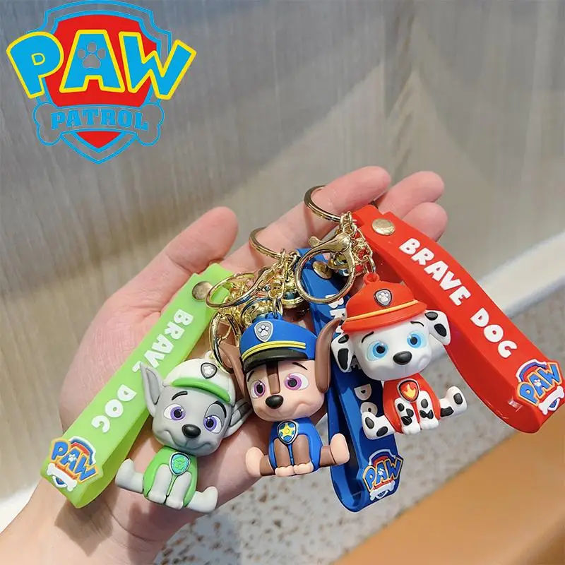 Anime Paw Patrol Action Figures Keychain Chase Skye Rocky Marshall Bag Pendant Cute Pvc Doll Car Key Chain Children Toys Gifts