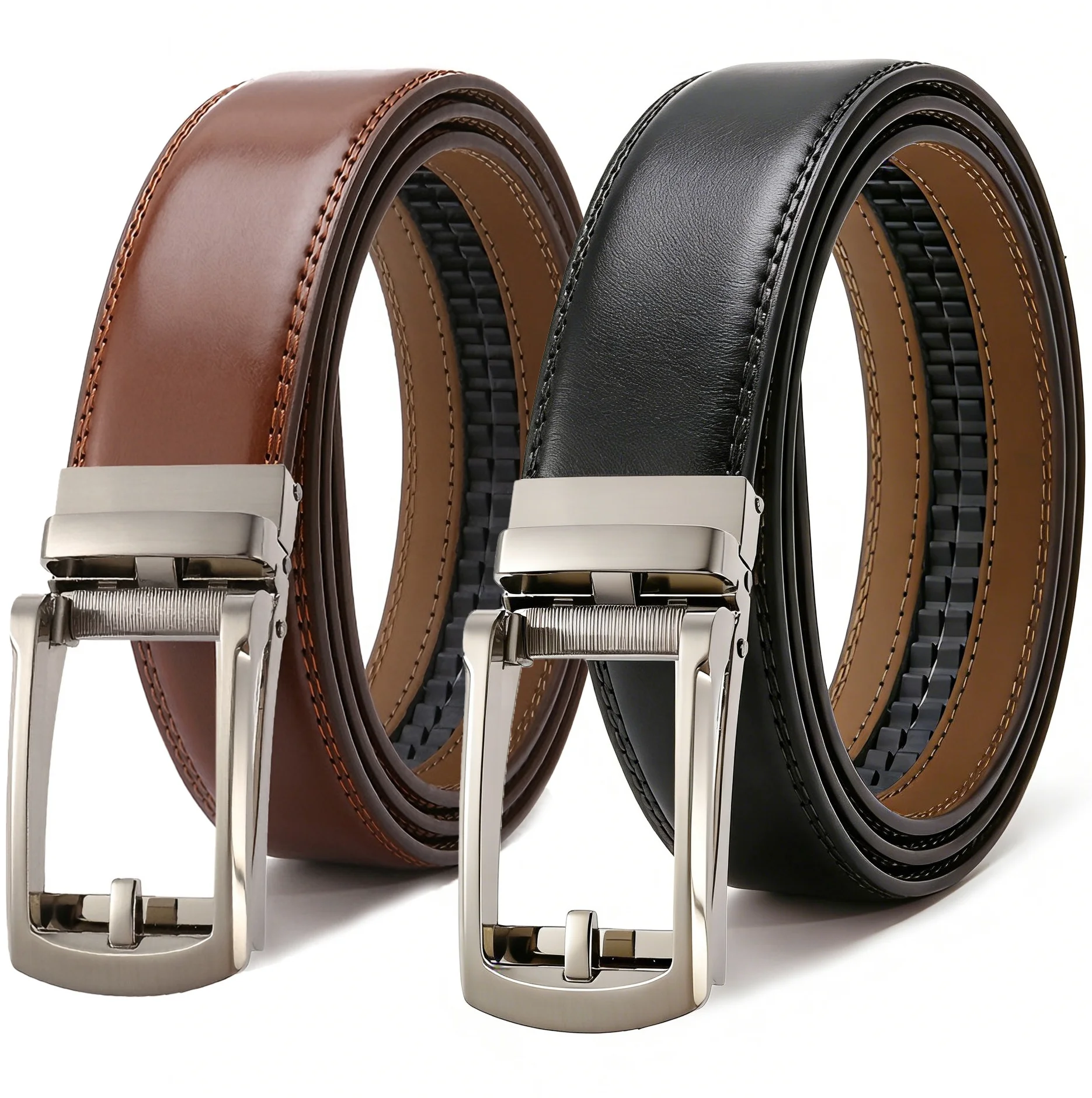 Luxury Men Genuine Leather Belt, Metal Automatic Buckle Waistband, Designer Business Casual High Quality Cowhide Waist Straps