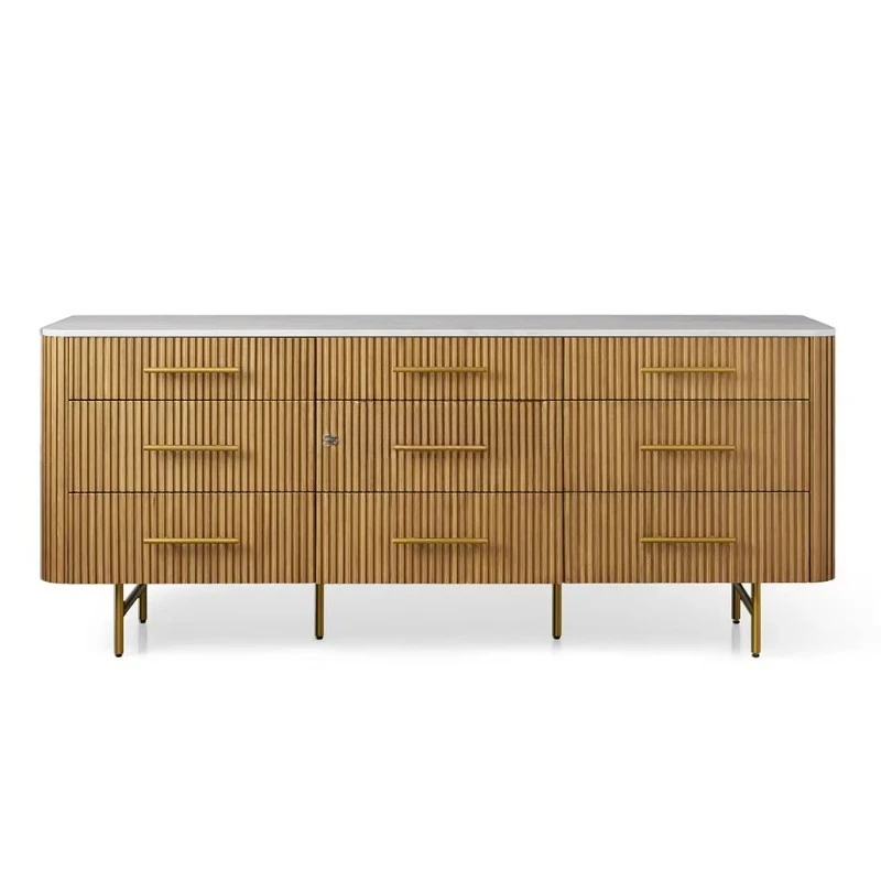 Modern design solid wood oak 9 drawer dresser with stone top quality customizable durable bedroom furniture set