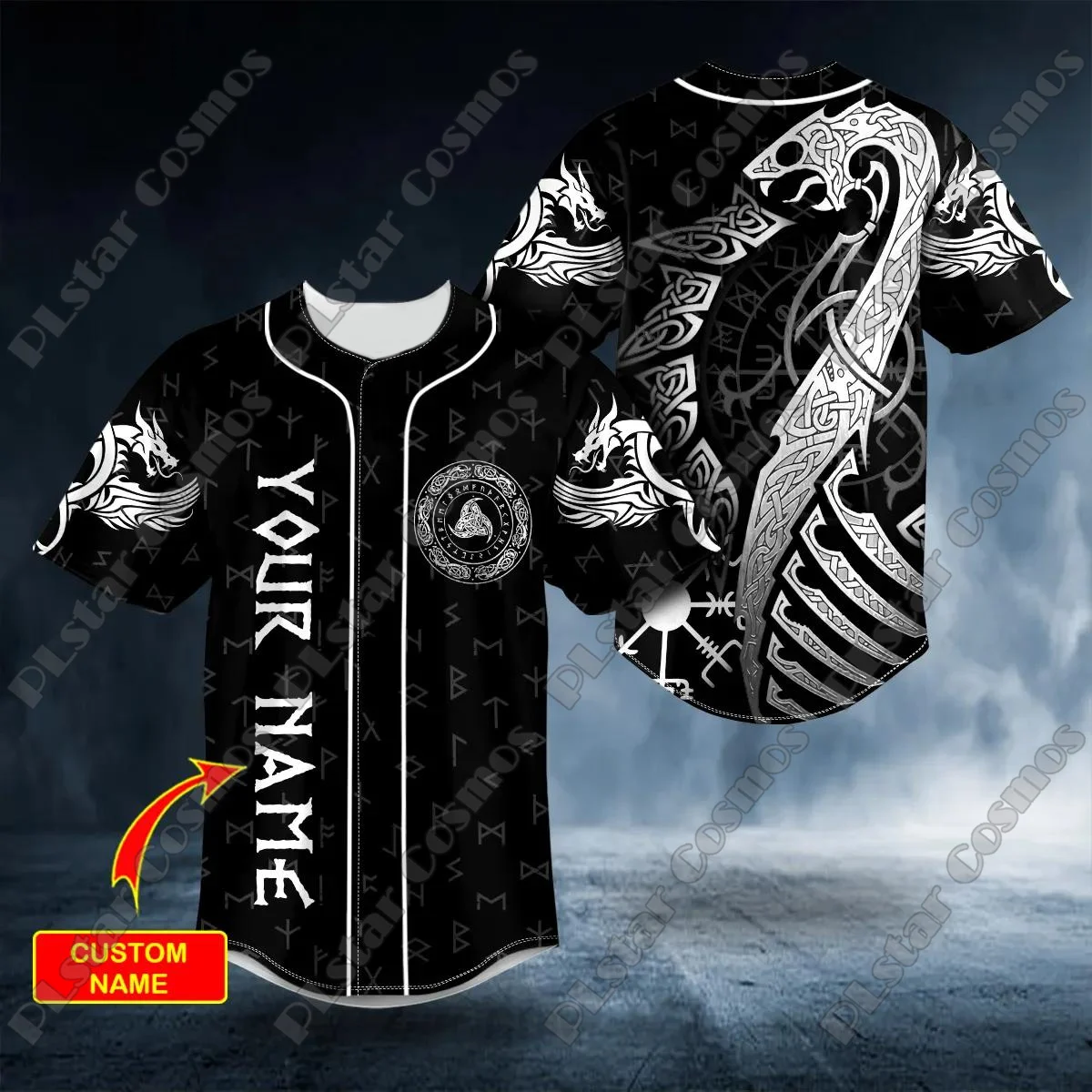 Norse Dragon White Tattoo Custom Baseball Jersey Red Moon Wolf Tattoo 3D All Over Printed Men's Casual Baseball shirt YYM04