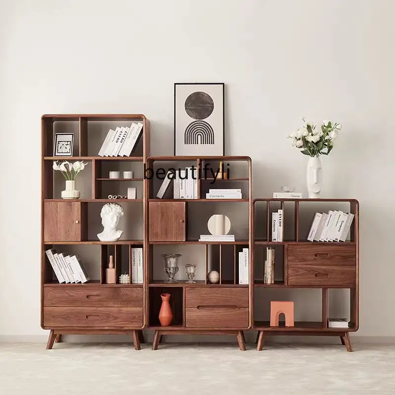 

Black Walnut Solid Wood Display Cabinet Bedroom Nordic Solid Wood Bookcase Bookshelf Black Walnut Free