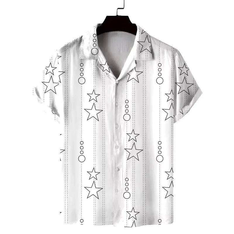 Men's summer hot selling short sleeved shirt paired with pentagram personalized print, comfortable and versatile shirt