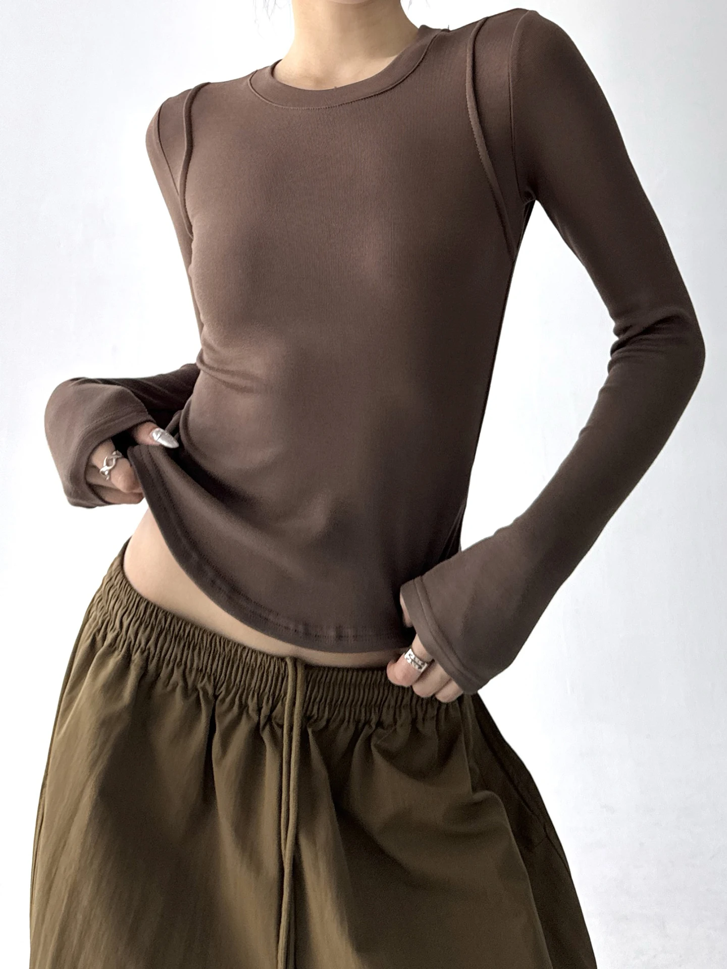 Slim Fit Long Sve Fce Lined Base irt Women's Correct oulder T-irt Autumn Winter Faion Commute Sle Cotton Poly...