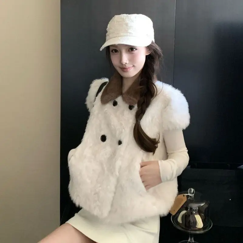 Cotton Autumn and Winter New Milk Coffee Color Small Vest 'Korean Environmentally Friendly Small Cape Vest MaoMao Versatile Coat