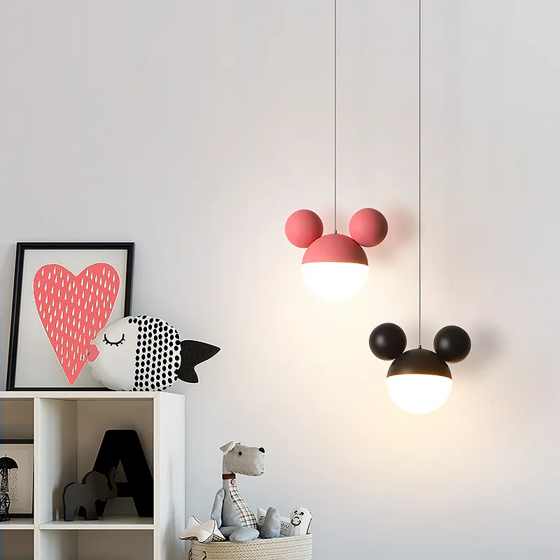 Imagem -02 - Girlish Mickey Led Pendant Light Decoração do Quarto das Crianças Lâmpada dos Desenhos Animados Pink Bedroom Living Room Decoração Cord Pendurado Lâmpada Led