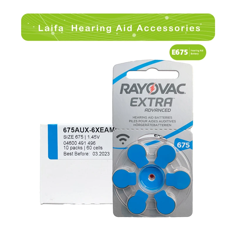 60 Pcs Hearing aid Batteries Rayovac Extra High Performance Hearing Aid Battery 675A 675 A675 PR44 For High Power Long-aging BTE