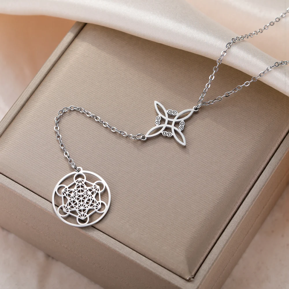 Dawapara Halskette mit Hexenknoten und Metatron-Anhänger, Wicca, Glücksbringer, Talisman, Edelstahl, mystischer spiritueller Schmuck – Detail 16