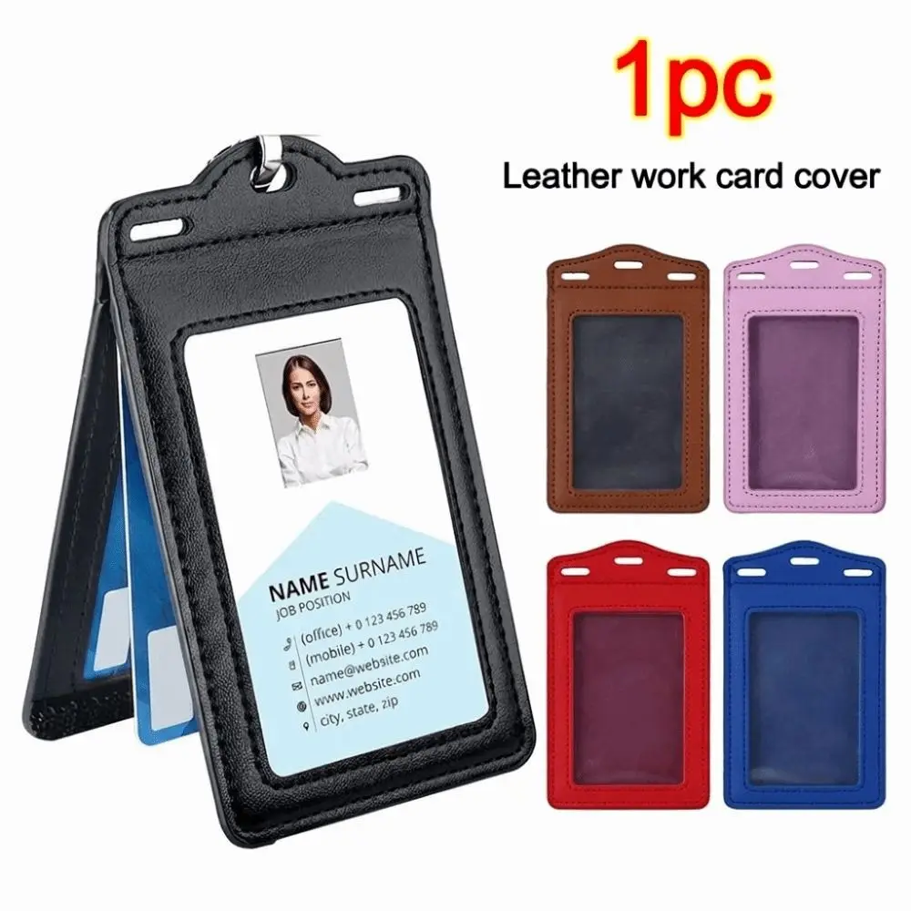PU Leather ID Card Holder with Card Slots Tri-fold Badge Holder Transparent Card Holder