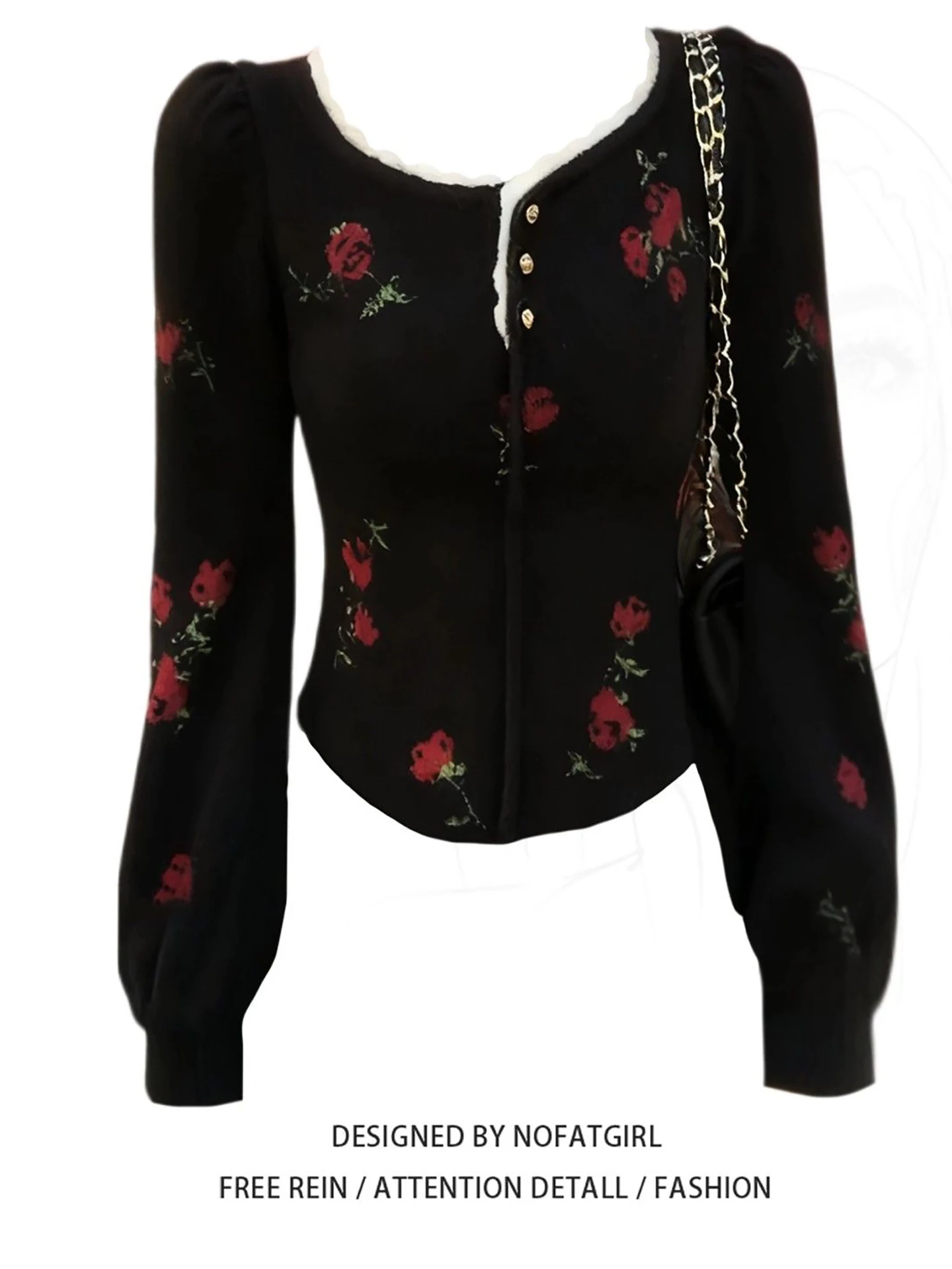 

Retro Sle Long Sve Knitted Open Cardigan Women's Autumn Winter Bla Sweater Coat Floral Embroidery Square Collar Aosp...