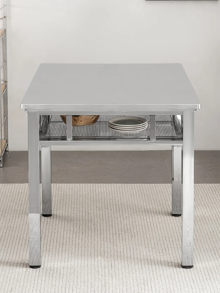 Stainless steel double-layer tabletop, thickened furniture, multi-functional table, sturdy and durable, rust-proof, stain-proof,