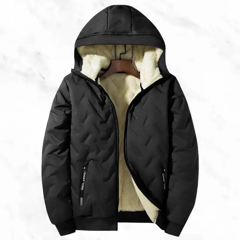 

L 61465 Men's Lamb Fur Hooded Jacket Warm Couple's Outerwear Long Style Fashionable Spring Season Regular Thickness