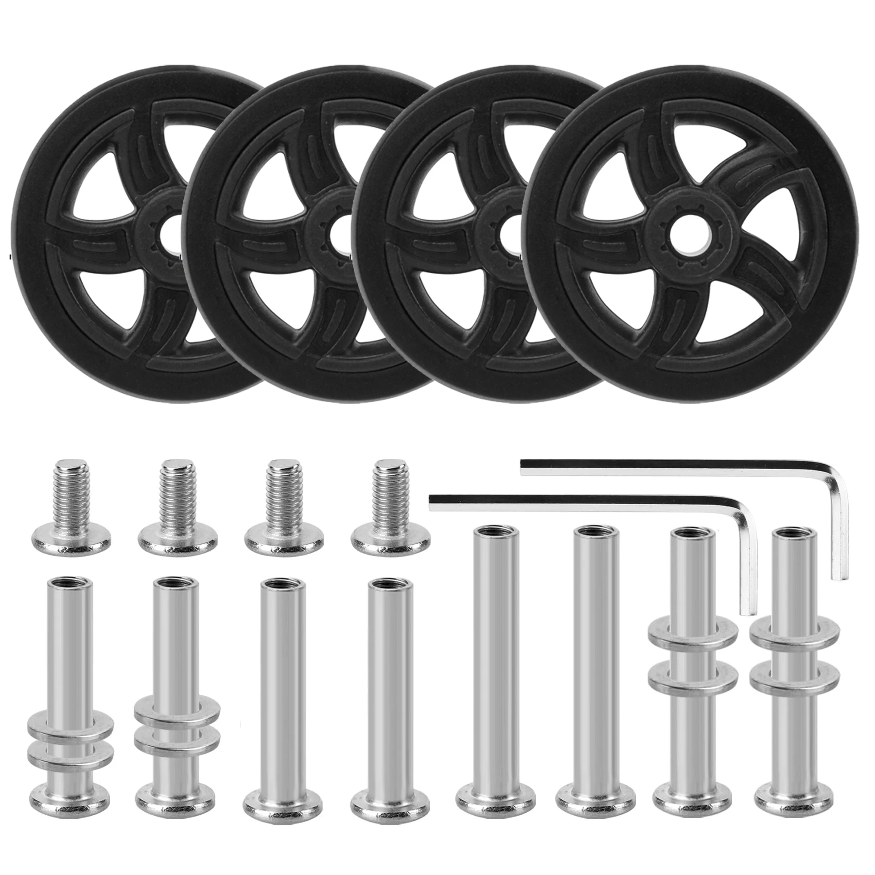 

4 шт., черные сменные колеса для багажа, колесо для дорожного чемодана с винтом, чехол на тележке, запасные части на колесиках, аксессуары для багажа