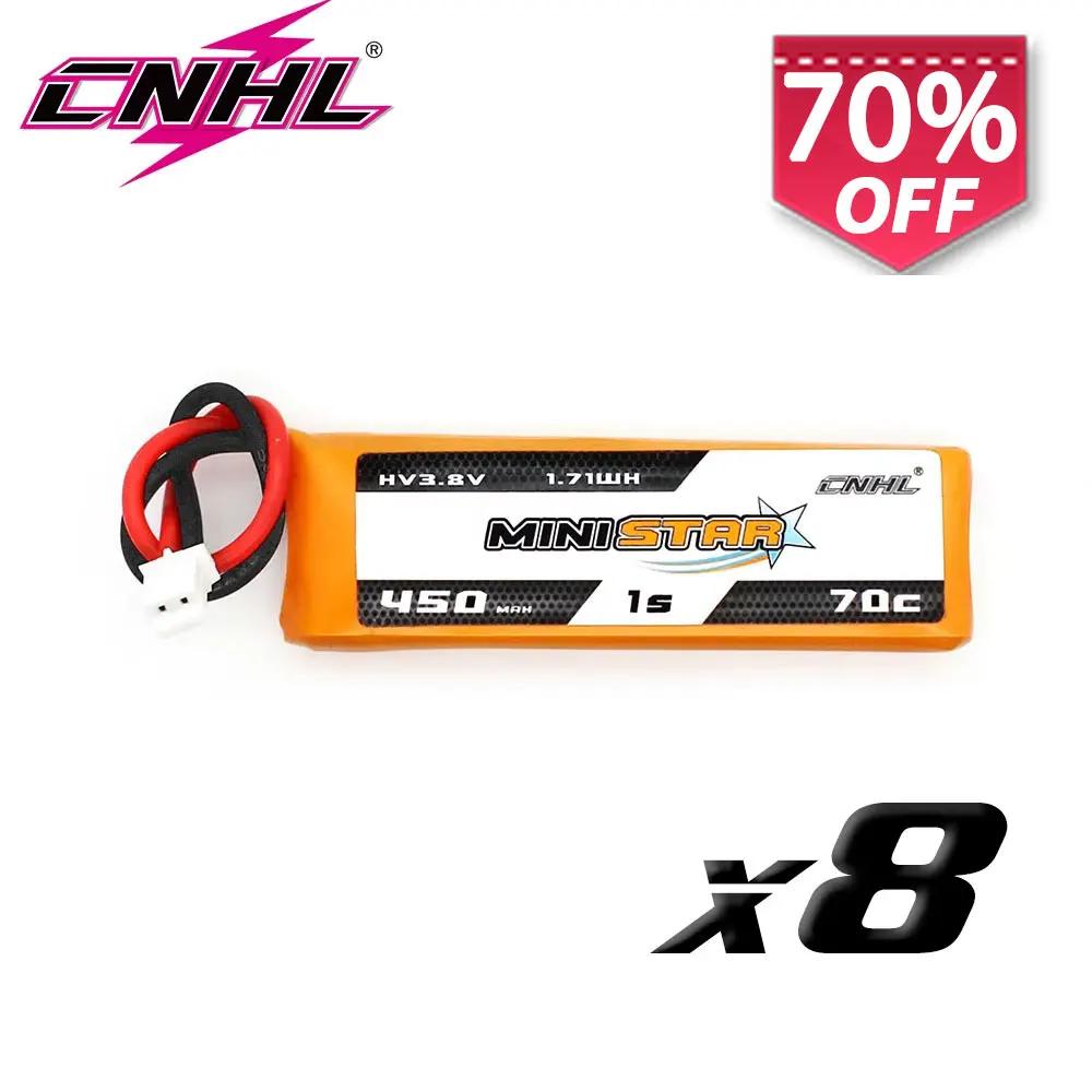 8PCS CNHL MiniStar HV 450mAh 3.8V 1S 70C Lipo Battery With PH 2.0 Plug for RC FPV Drone Mini Quadcopter Emax TinyHawk Happymo