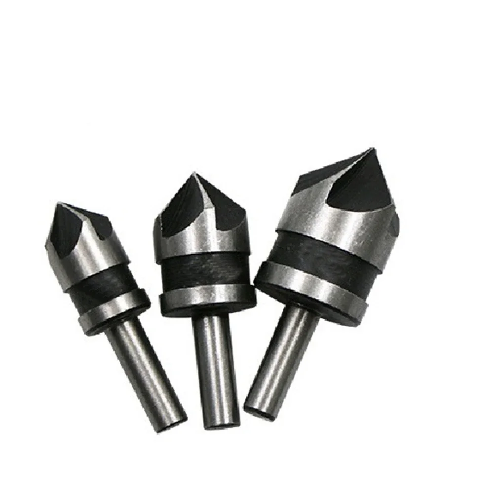 Broca de avellanado, vástago Hexagonal, de cinco cuchillas chaflán, broca Hexagonal de 90 °, herramientas eléctricas para carpintería, 3 unidades