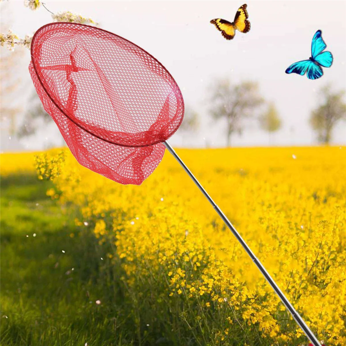 A72Z 3X Outdoor Fang Fang Schmetterling Net Fischernetz Tasche Edelstahl Teleskop Fischernetz Werkzeug Rot