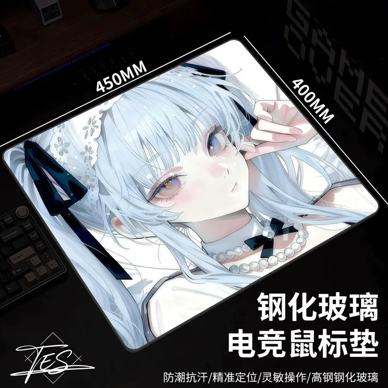 Japanese Girls Anime Cute Glass Mouse Pad Gaming Pad Smooth Frosted Surface Waterproof Desk Tempered Multiple Sizes Optional