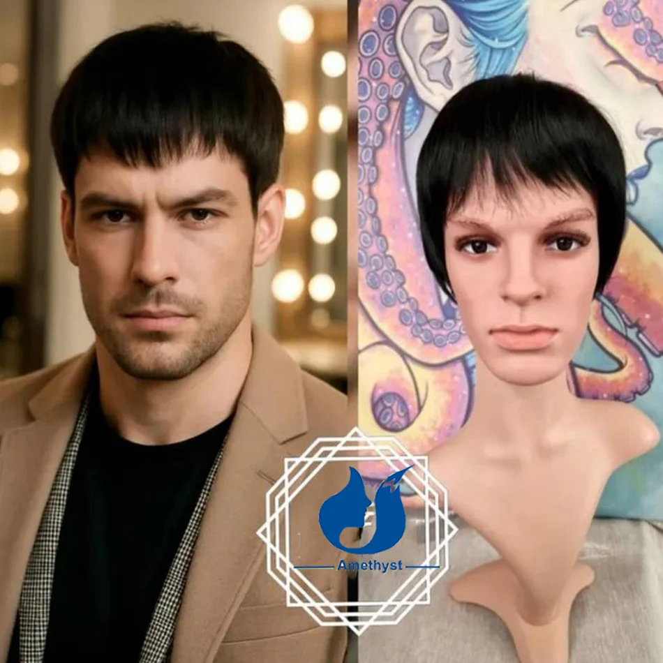 Ametista em linha reta curto pixie corte peruca de cabelo humano com franja completa máquina feita peruca remy cabelo brasileiro pré-estilizado