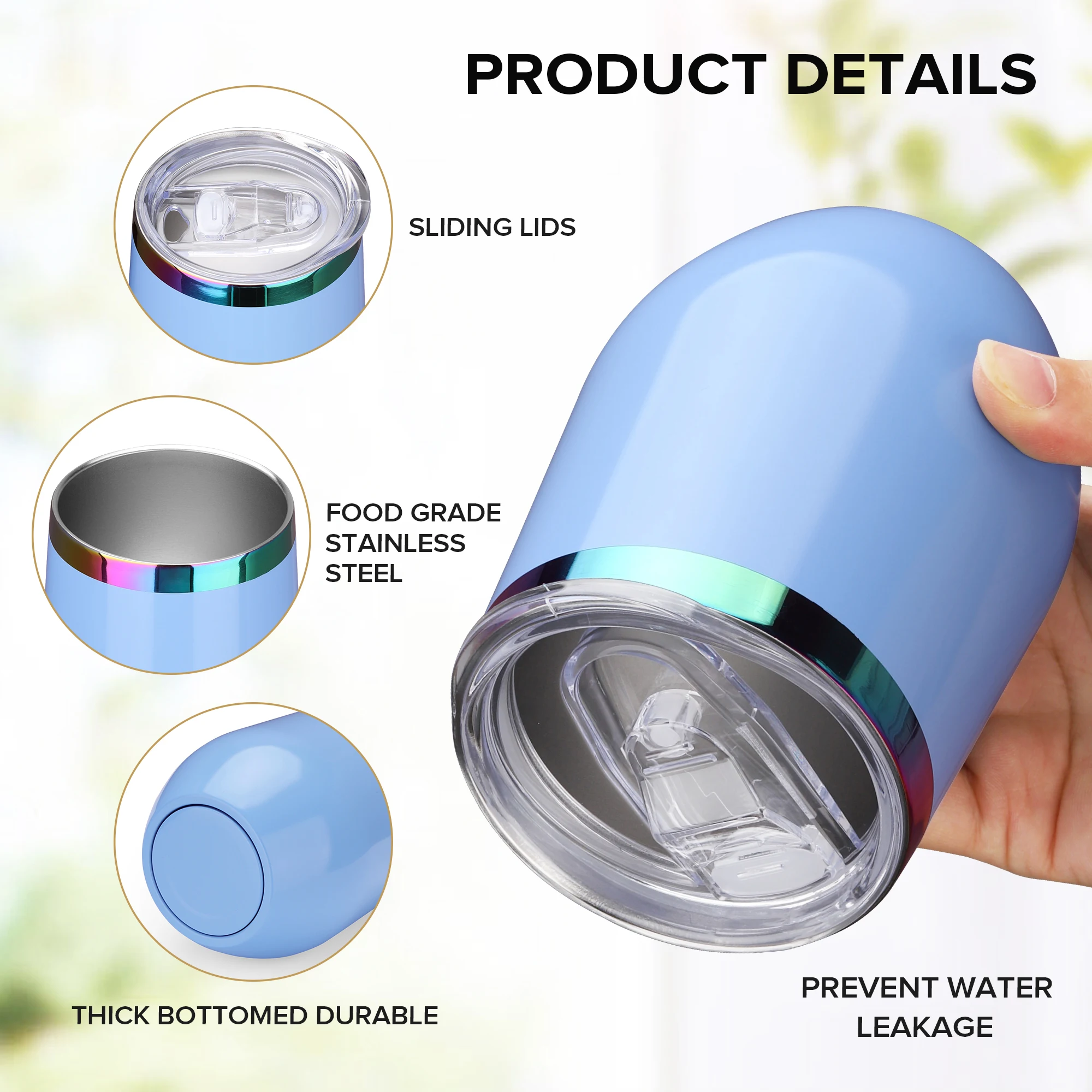 12 Pack 12 oz With Cap Stainless Steel Insulated Stemless Double Wall Vacuum Wine Glass, for Laser Engraving Gifts, 6 Colors view 2