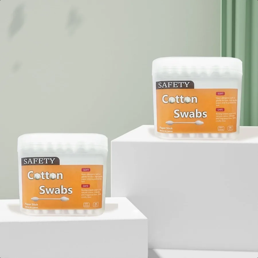 2 Packs 160pcs Safety Cotton Swabs with Large Tip Baby Cotton Buds