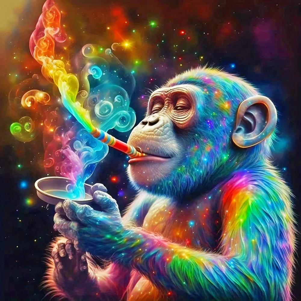 Rauchender Gorilla-Diamantgemälde, abstrakte Illustration, Tier, voller runder Bohrer, Mosaik, Affe, Strass, Bild, Handwerk, Heimdekoration