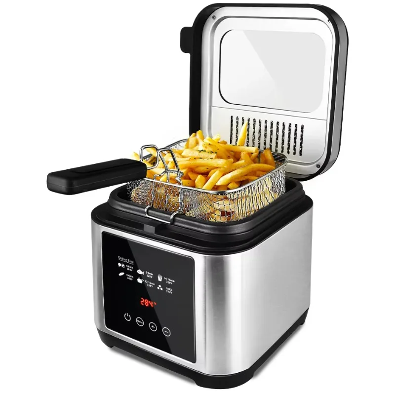 1.5L electric deep fat fryer brushed stainless steel non-stick surface overheating protection French outdoor home