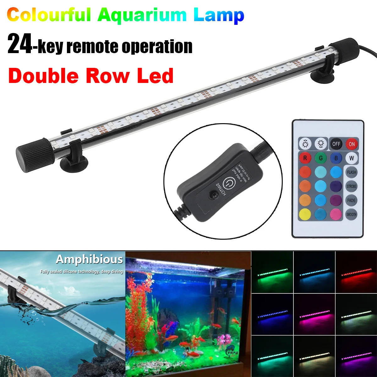 

RGB Aquarium Light IP68 Waterproof Fish Tank Lights T8 Double Row Super Bright Underwater Light with Remote Control