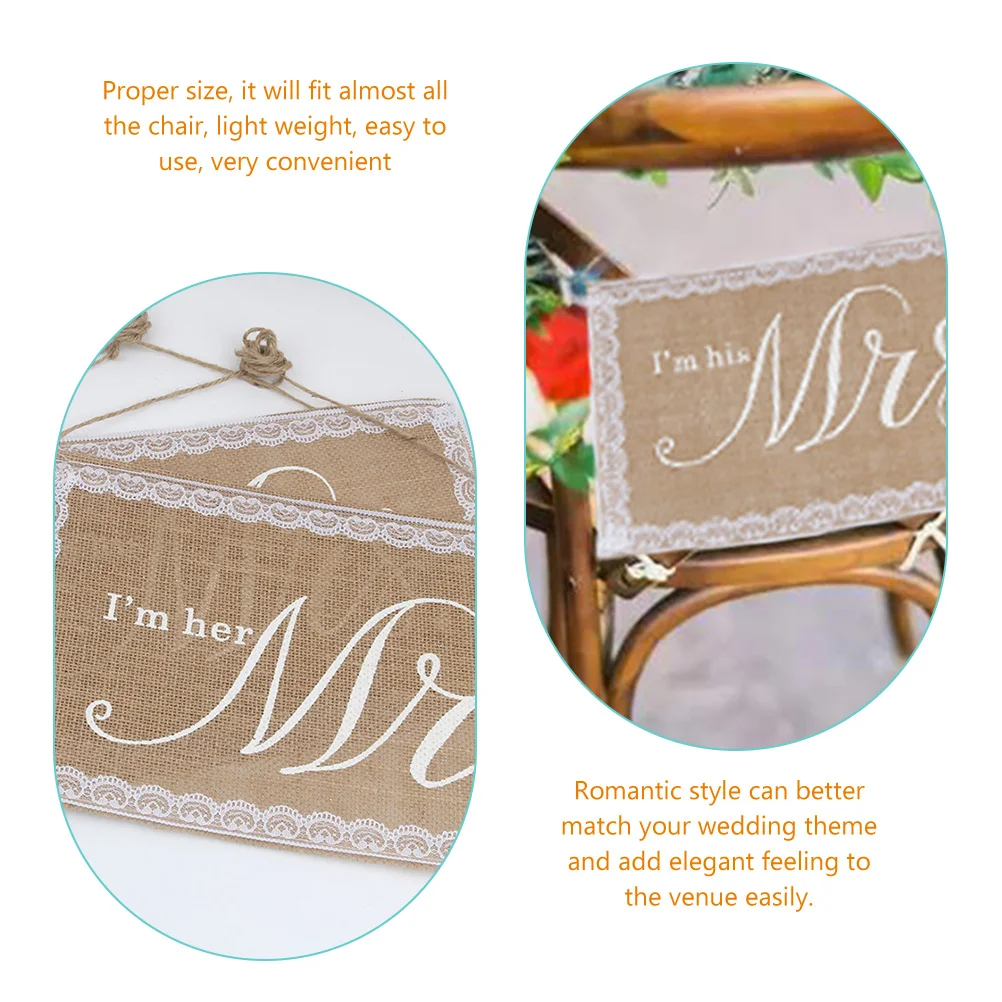 

2Pcs Elegant Chair Back Decor Wedding Party Decors Bride and Groom Chair Signs Mr Mrs Banner Celebration Supplies