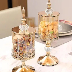 1PCS European style light luxury glass candy jar, luxurious storage jar, glass crafts decoration ornament,