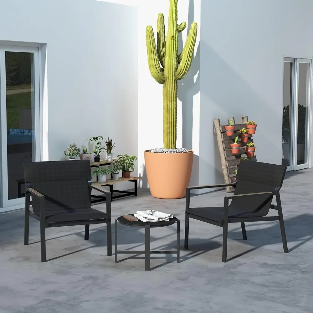 Grand patio Outdoor Indoor 3-Piece Bistro Set with Mesh Sling Armchairs, Conversation Set with Side Table