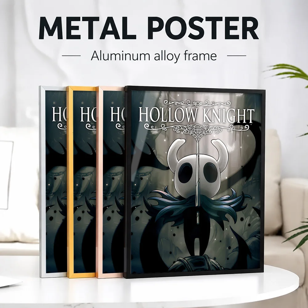 Hollow Knight Game Cover Framed Metal Poster Personalized Photo Mystical Adventure Style Wall Art For Library Fantasy Fan Gift