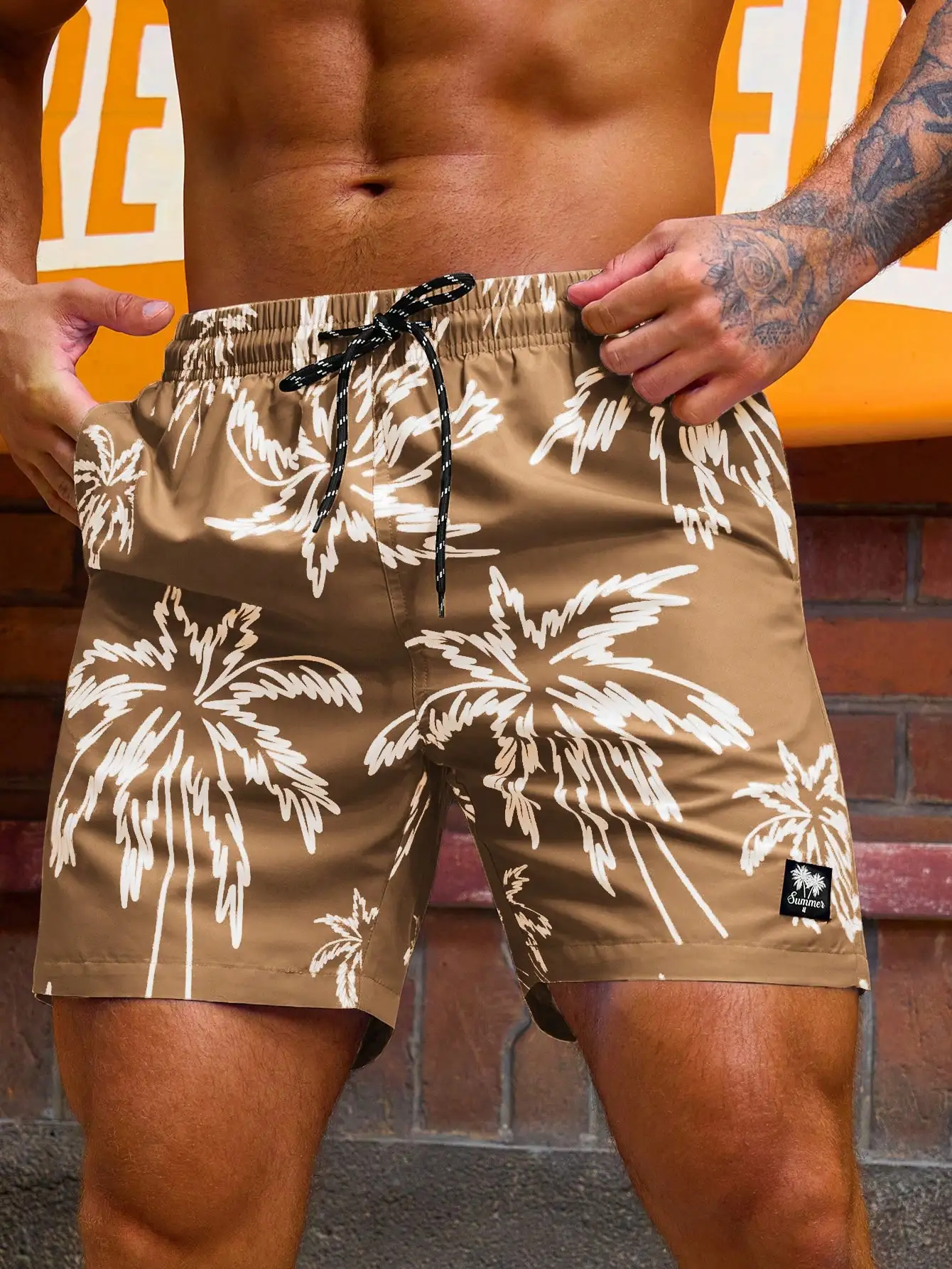 Print  Casual Sports Shorts New MenShorts, Men Floral Print Drawstring Summer Shorts, School，Men's plus-size beach shorts，