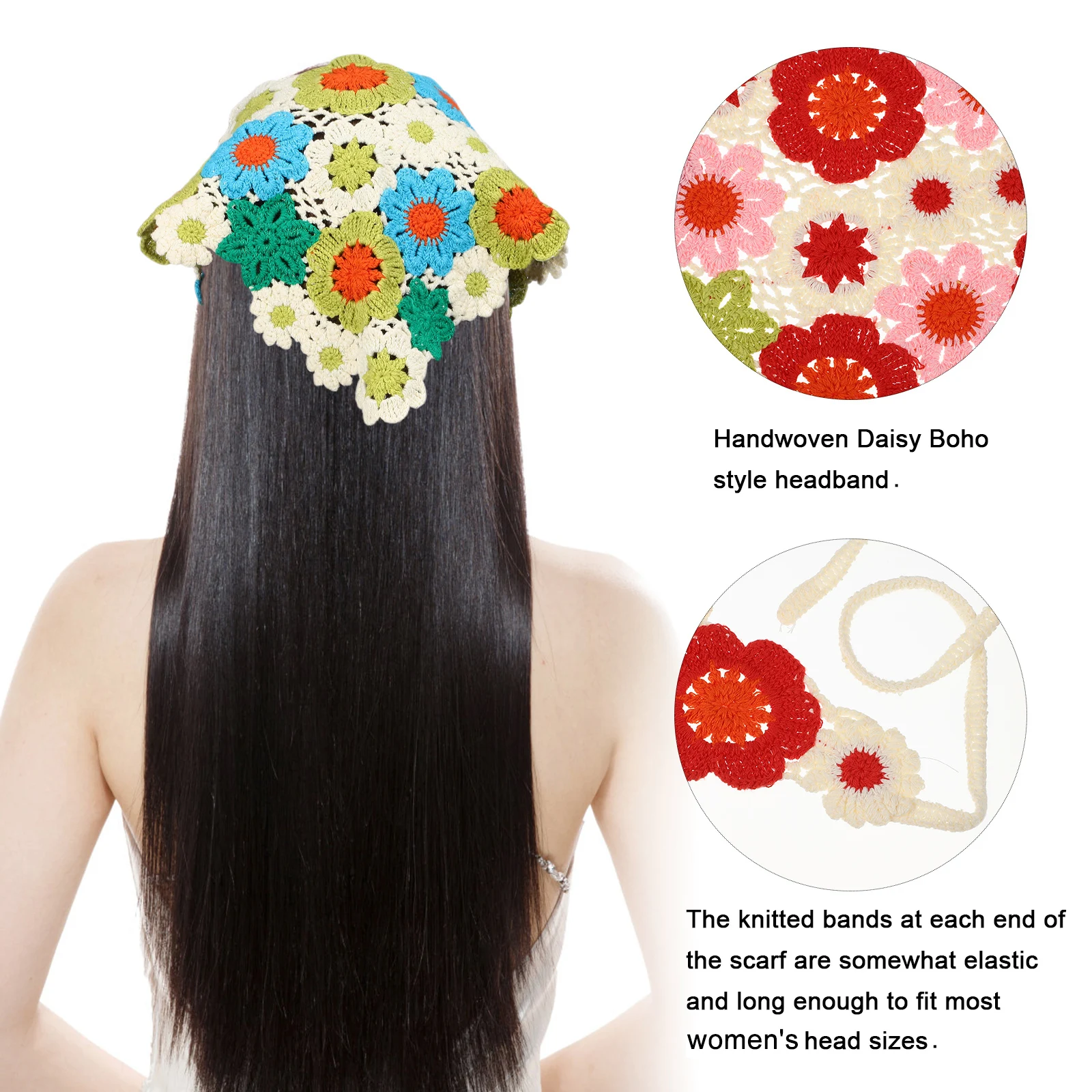 

3pcs Headscarf Crochet Hair Bandana Scarf Headband Soft Elastic Knit Bohemian Style Scarf Headband for Women Girls