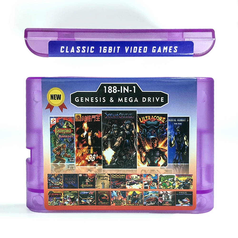 خرطوشة ألعاب جديدة 188 في 1 2G لوحدة تحكم ألعاب الفيديو Sega Genesis Megadrive مع Mortal Kombat 5 Ultracore Xeno Crisis